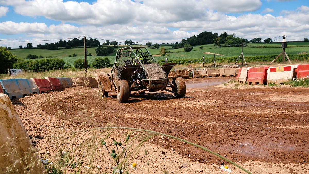 An off-road kart on the rallycross track at Exeter Karting